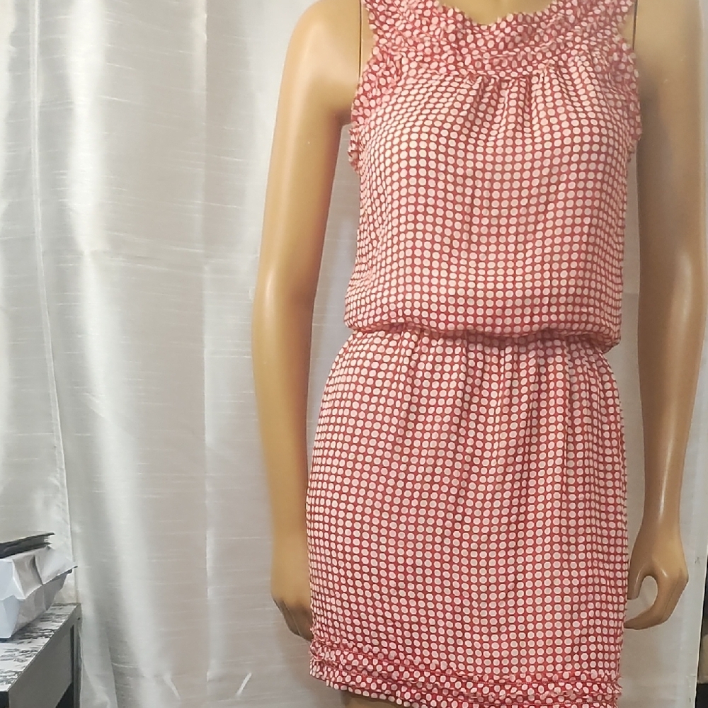 Max Studio Red and White Ruched Halter Sundress